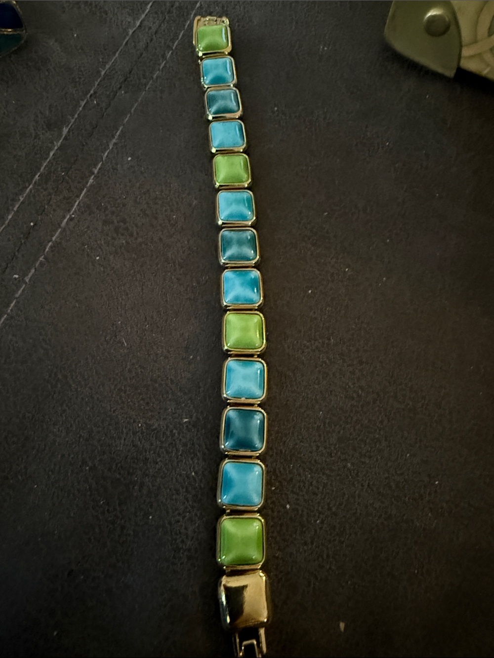 Vintage Blue and Green Square-Link Bracelet